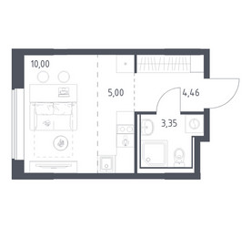 Планировка студии(квартира) площадью 22.81 квадратных метров в ЖК “ЖК Прибрежный Парк”