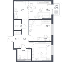 Планировка двухкомнатной(квартира) площадью 56.02 квадратных метров в “ЖК Горки Парк”
