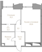 Планировка однокомнатной(квартира) площадью 49.7 квадратных метров в “ЖК Коллекция Лужники”