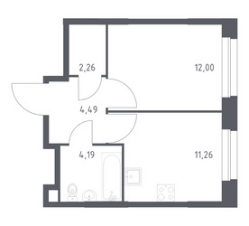 Планировка однокомнатной(квартира) площадью 34.2 квадратных метров в ЖК “ЖК ЭкоБунино (Южное Бунино)”