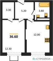 Планировка однокомнатной(квартира) площадью 36.6 квадратных метров в “ЖК Видный берег 2”