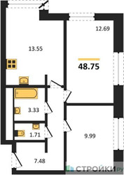 Планировка двухкомнатной(квартира) площадью 48.75 квадратных метров в ЖК “ЖК Городские Истории”