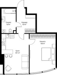 Планировка однокомнатной(квартира) площадью 53.7 квадратных метров в ЖК “ЖК ОНЕ”