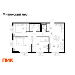 Планировка трехкомнатной(квартира) площадью 71.3 квадратных метров в ЖК “ЖК Митинский лес”