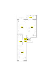 Планировка трехкомнатной(квартира) площадью 65.53 квадратных метров в ЖК “ЖК Радость (Радумля Парк)”