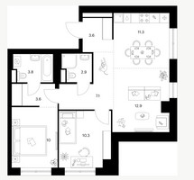 Планировка двухкомнатной(квартира) площадью 65.5 квадратных метров в “Нарвин”