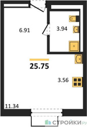 Планировка студии(квартира) площадью 25.75 квадратных метров в ЖК “ЖК Квартал Строгино”
