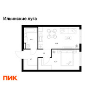 Планировка однокомнатной(квартира) площадью 37 квадратных метров в “ЖК Ильинские луга”