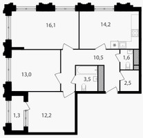 Планировка трехкомнатной(квартира) площадью 74.9 квадратных метров в “ЖК Варшавские ворота”