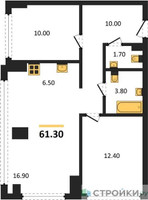 Планировка двухкомнатной(квартира) площадью 61.3 квадратных метров в “ЖК Ривер Парк Кутузовский”