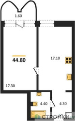 Планировка однокомнатной(квартира) площадью 45.1 квадратных метров в ЖК “ЖК Союз (СВАО)”
