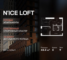 Планировка двухкомнатной(апартаменты) площадью 43.2 квадратных метров в “ЖК N’ICE LOFT (Найс Лофт)”