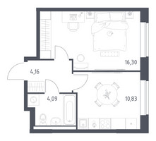 Планировка однокомнатной(квартира) площадью 35.38 квадратных метров в “ЖК Новое Видное”