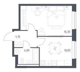 Планировка однокомнатной(квартира) площадью 35.38 квадратных метров в ЖК “ЖК Новое Видное”