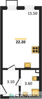 Планировка студии(квартира) площадью 22.2 квадратных метров в “ЖК Лучи-2”