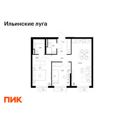 Планировка двухкомнатной(квартира) площадью 55.76 квадратных метров в ЖК “ЖК Ильинские луга”