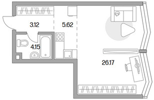 Планировка однокомнатной(квартира) площадью 40.58 квадратных метров в “ЖК MYPRIORITY Mnevniki (Май Приорити Мневники)”