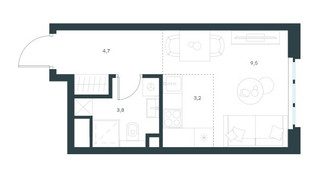 Планировка студии(квартира) площадью 21.7 квадратных метров в “ЖК Level Южнопортовая”