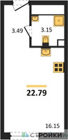 Планировка студии(квартира) площадью 22.79 квадратных метров в “ЖК Дмитровское небо”