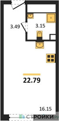 Планировка студии(квартира) площадью 22.79 квадратных метров в ЖК “ЖК Дмитровское небо”