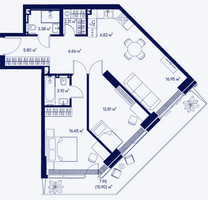 Планировка двухкомнатной(апартаменты) площадью 82.23 квадратных метров в “ЖК Джойс”