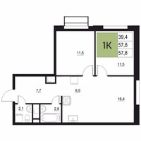 Планировка трехкомнатной(квартира) площадью 57.8 квадратных метров в “ЖК Вяземы Парк”