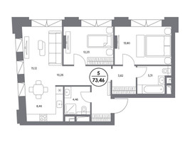 Планировка двухкомнатной(квартира) площадью 73.6 квадратных метров в “ЖК Клубный дом КОСМО 4/22”
