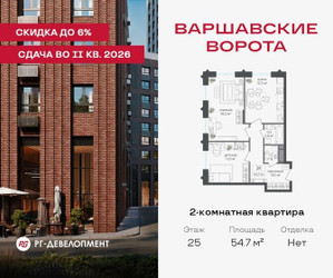 Планировка двухкомнатной(квартира) площадью 54.7 квадратных метров в ЖК “ЖК Варшавские ворота”