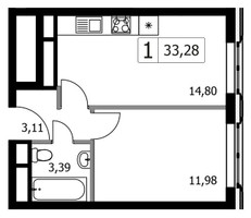 Планировка однокомнатной(квартира) площадью 33.28 квадратных метров в “ЖК Городские Истории”