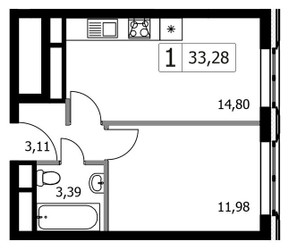 Планировка однокомнатной(квартира) площадью 33.28 квадратных метров в ЖК “ЖК Городские Истории”
