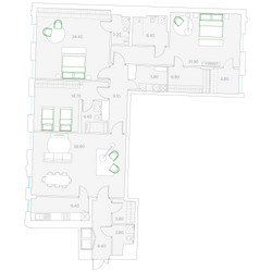 Планировка трехкомнатной(квартира) площадью 188 квадратных метров в ЖК “Клубный дом Дуо”