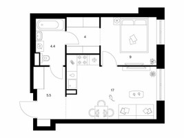 Планировка однокомнатной(квартира) площадью 39.9 квадратных метров в “Нарвин”