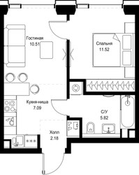 Планировка однокомнатной(квартира) площадью 37.1 квадратных метров в ЖК “ЖК SET (Сет)”
