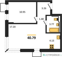 Планировка однокомнатной(квартира) площадью 40.79 квадратных метров в “ЖК Подольские кварталы”