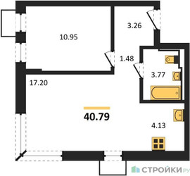 Планировка однокомнатной(квартира) площадью 40.79 квадратных метров в ЖК “ЖК Подольские кварталы”