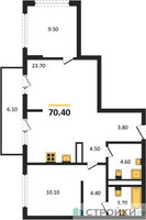 Планировка двухкомнатной(квартира) площадью 70.4 квадратных метров в “ЖК Бестселлер”