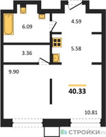 Планировка однокомнатной(квартира) площадью 40.33 квадратных метров в “ЖК EvoPark Сокольники”