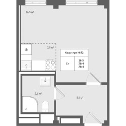 Планировка студии(квартира) площадью 28.4 квадратных метров в ЖК “ЖК Яковлево”