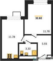 Планировка однокомнатной(квартира) площадью 32.82 квадратных метров в “ЖК Новоград Павлино”