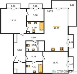 Планировка двухкомнатной(квартира) площадью 95.8 квадратных метров в ЖК “Квартал Тишинский Бульвар”