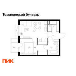 Планировка однокомнатной(квартира) площадью 35.6 квадратных метров в ЖК “ЖК Томилинский бульвар”
