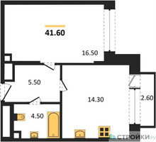 Планировка однокомнатной(квартира) площадью 41.6 квадратных метров в “ЖК Sydney City (Сидней Сити)”