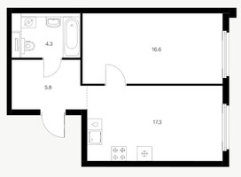 Планировка однокомнатной(квартира) площадью 44 квадратных метров в “Ярославский квартал”
