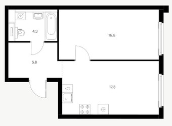 Планировка однокомнатной(квартира) площадью 43.3 квадратных метров в ЖК “Ярославский квартал”