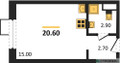 Планировка студии(квартира) площадью 20.6 квадратных метров в “ЖК Форевиль”