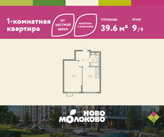 Планировка однокомнатной(квартира) площадью 39.6 квадратных метров в “ЖК Ново-Молоково”