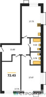 Планировка двухкомнатной(квартира) площадью 72.43 квадратных метров в “ЖК Бархат”
