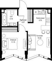 Планировка однокомнатной(квартира) площадью 35.73 квадратных метров в “Дом премиум-класса МИРА”