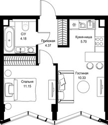 Планировка однокомнатной(квартира) площадью 35.73 квадратных метров в ЖК “Дом премиум-класса МИРА”