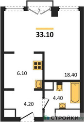 Планировка студии(апартаменты) площадью 33.1 квадратных метров в ЖК “ЖК Emotion (Эмоушен)”